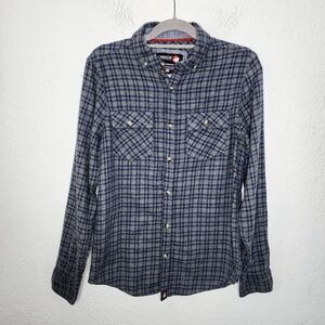 Canada Weathergear Long Sleeve Flannel Button Down Shirt Small, Blue Gray Plaid